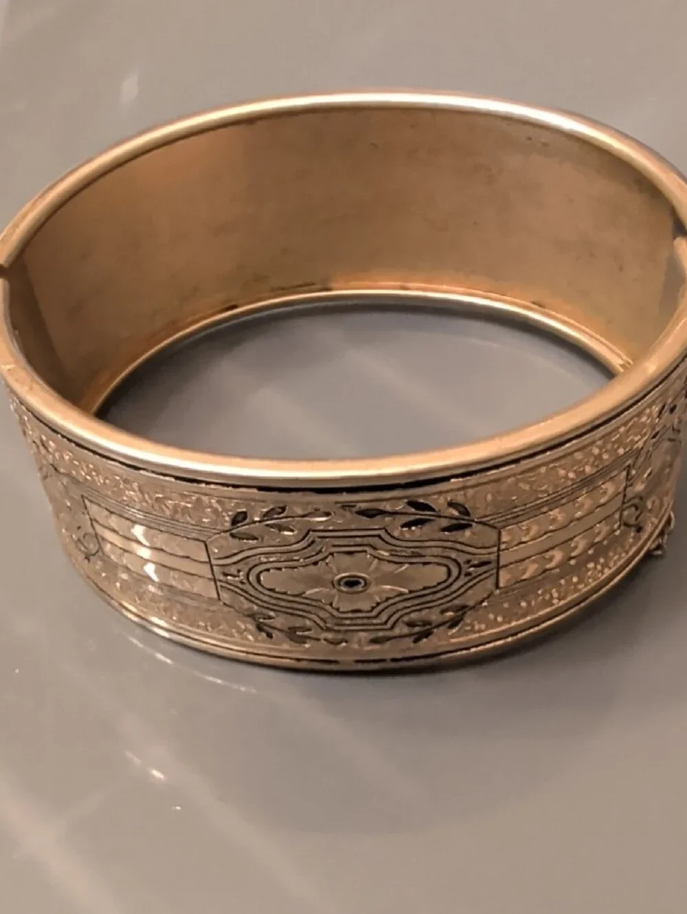 Coro Gold-Tone Floral Engraved Hinged Bangle Bracelet